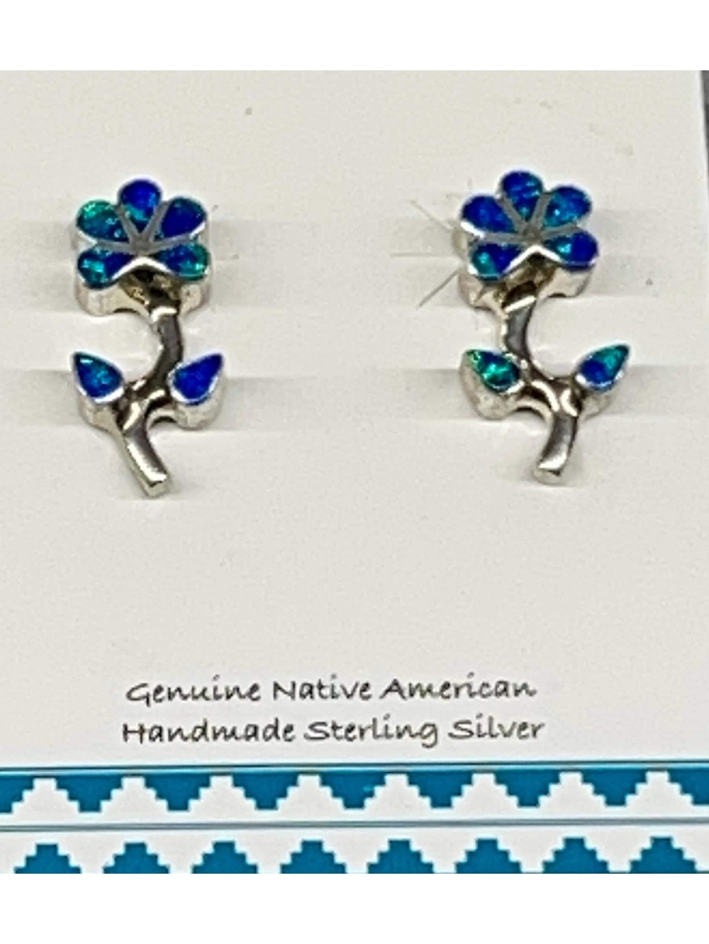Native American Zuni handmade sterling silver inlay opal earrings flower